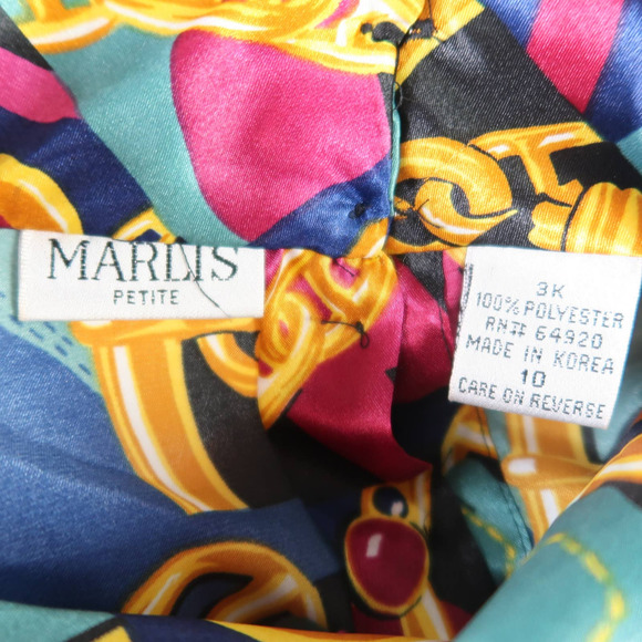 Vintage 90s pink and blue abstract chain print satin mockneck blouse 10 - Picture 5 of 5